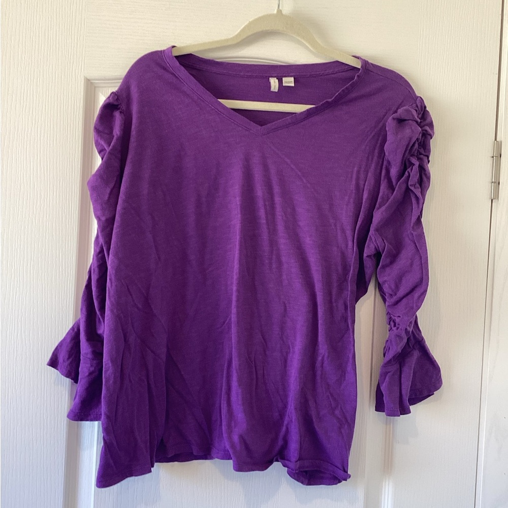 Cato Purple V-Neck Ruched Sleeve Top size 18/20W EUC